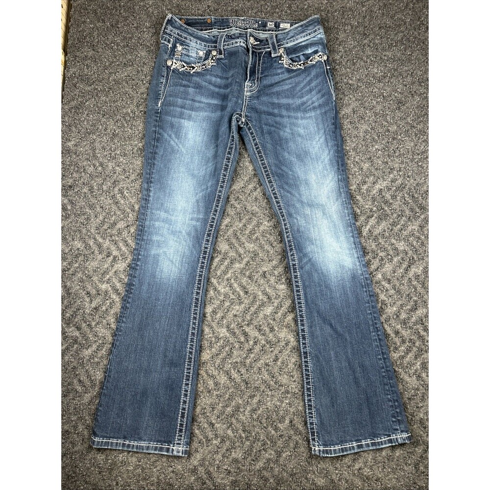 Miss Me Jeans Signature Bootcut 30x30 Embellished Chains Jewels Stretch - Picture 2 of 12